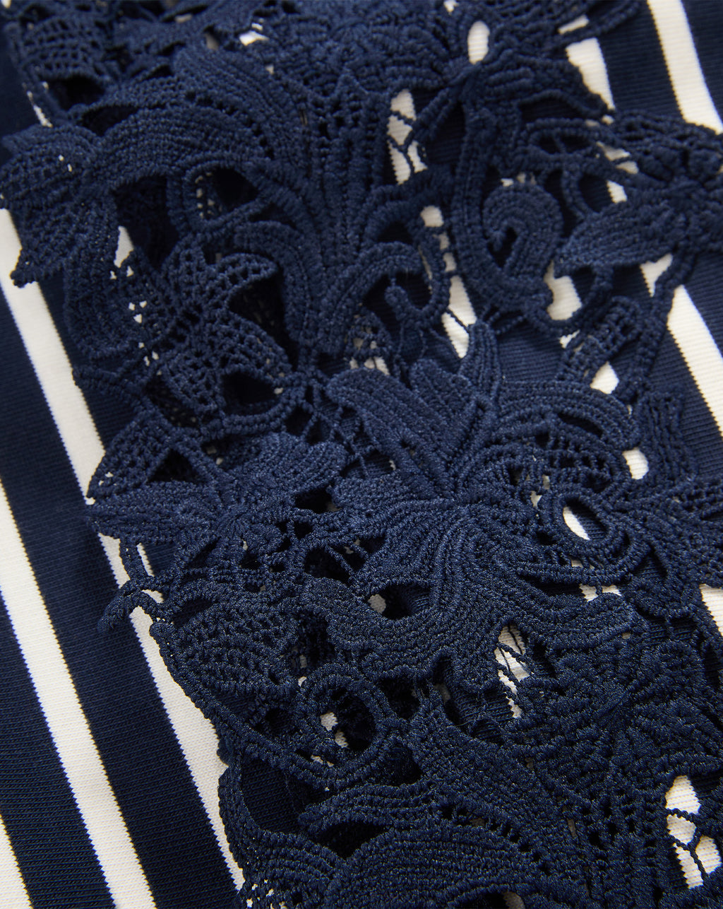 Veronica Beard Navy blue lace floral applique striped top.