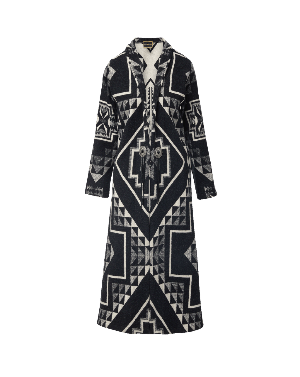 Veronica Beard Black and white geometric pattern long coat.
