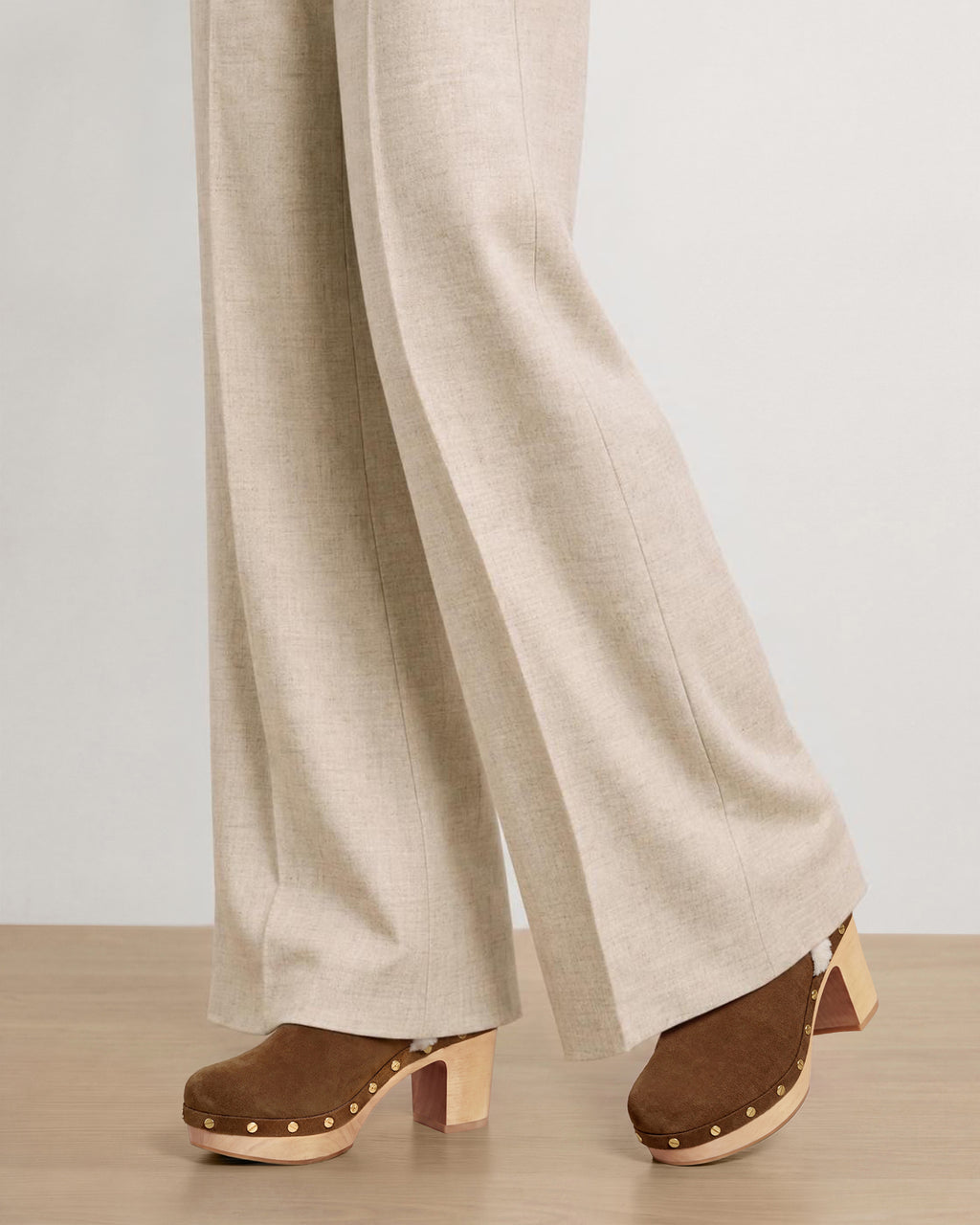 Veronica Beard Beige wool wide-leg trousers.