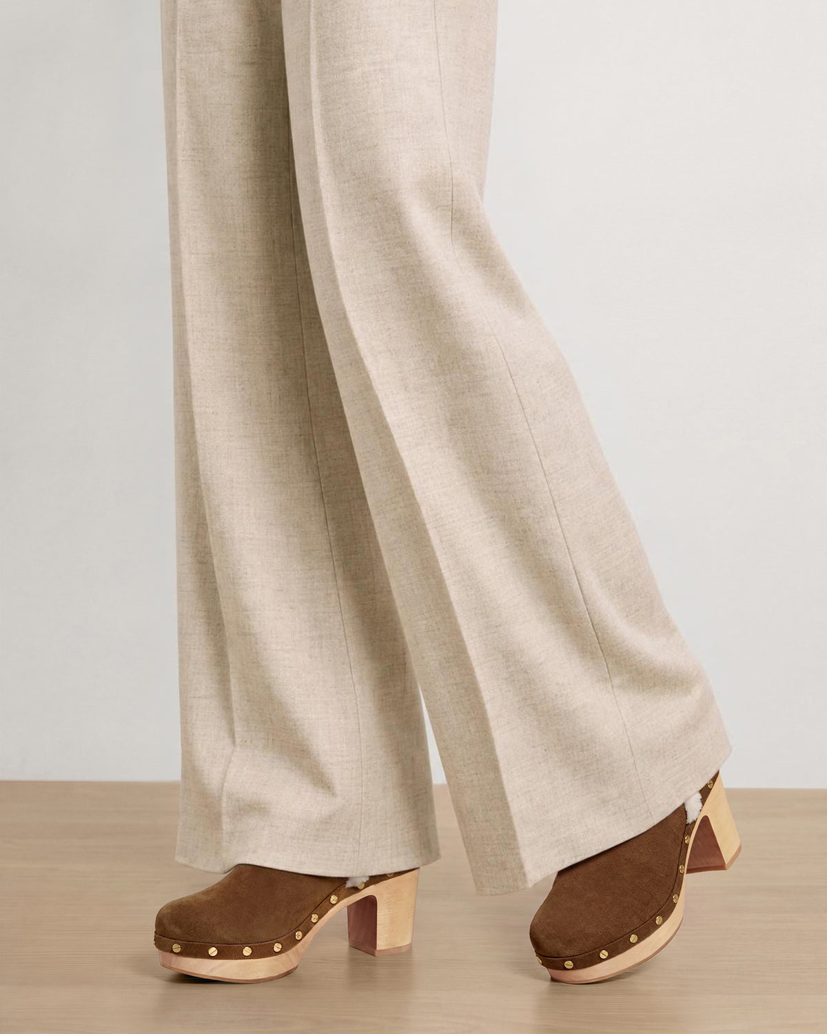 Veronica Beard Beige wool wide-leg trousers.