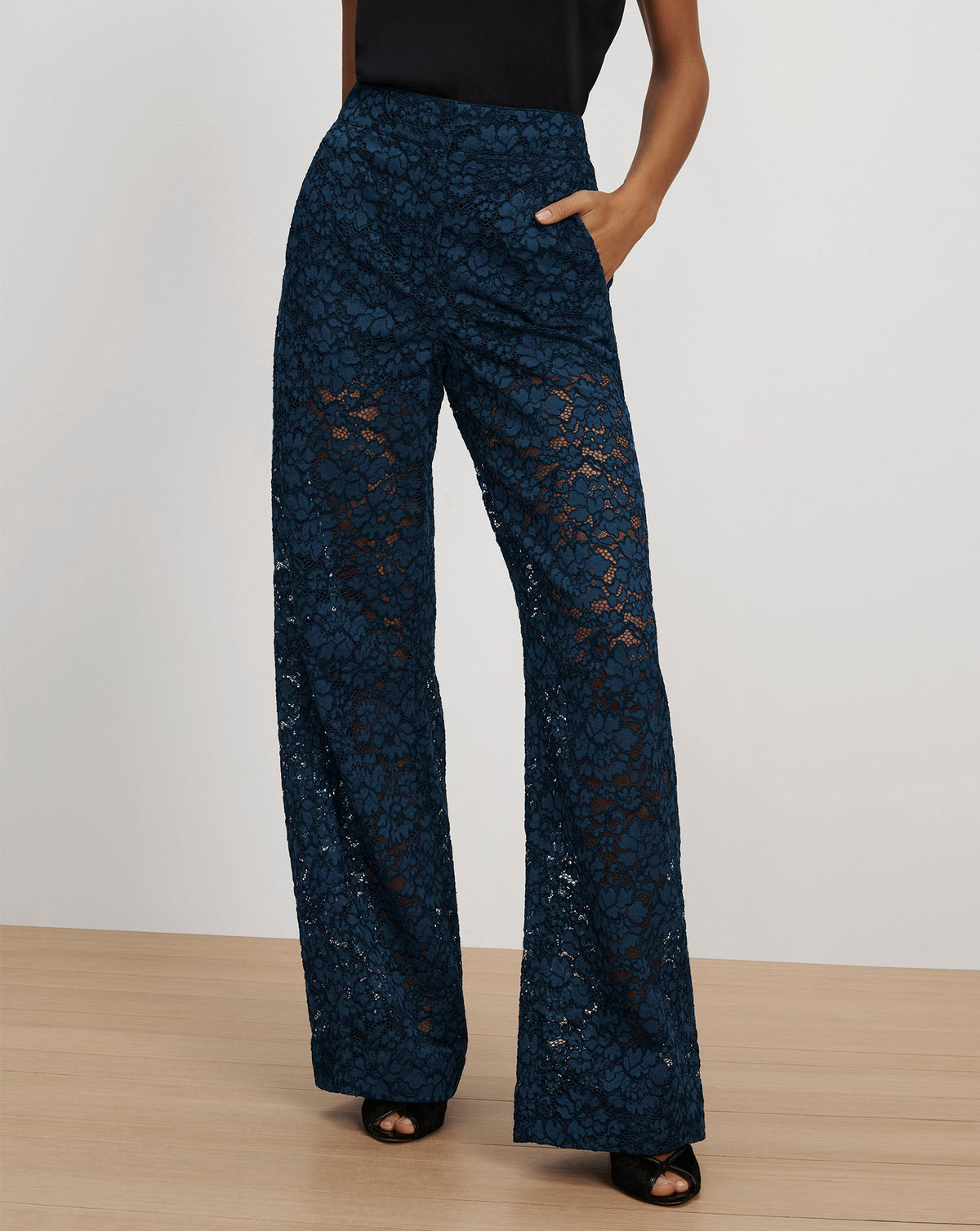 Veronica Beard Dark blue lace wide leg pants.