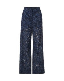 Veronica Beard Navy lace wide-leg trousers.