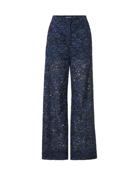 Veronica Beard Navy blue lace wide-leg pants.