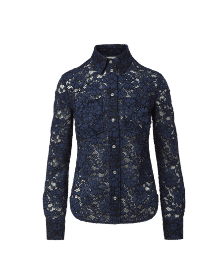 Veronica Beard Blue lace long-sleeve button-down shirt.