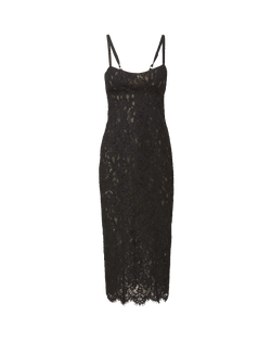 Veronica Beard Black lace midi dress with thin straps.