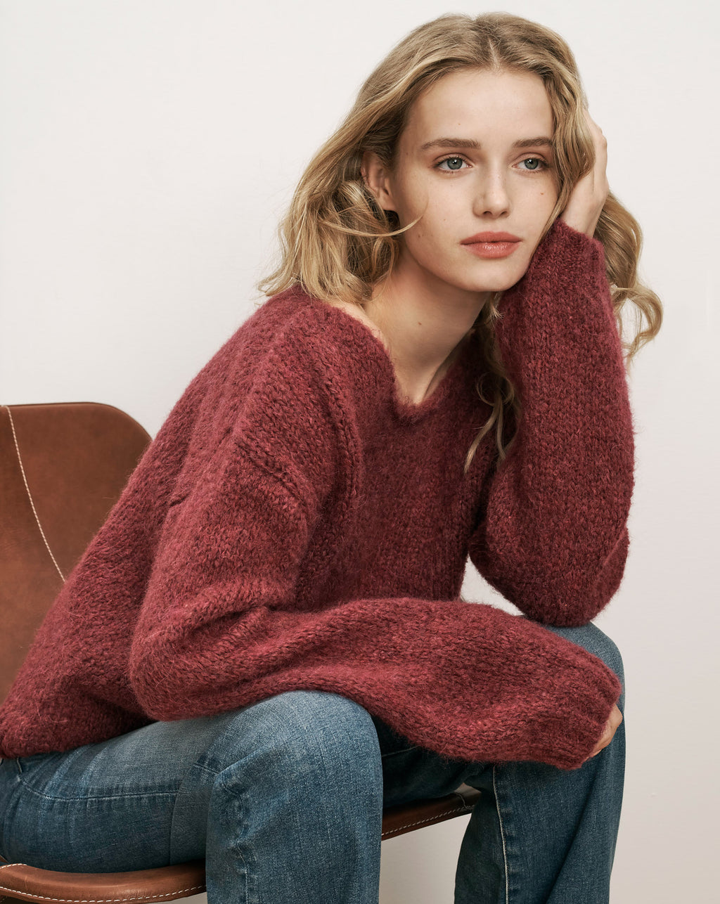 Veronica Beard Burgundy knit sweater with long sleeves.