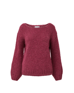 Veronica Beard Textured berry pink fuzzy wool boatneck sweater.
