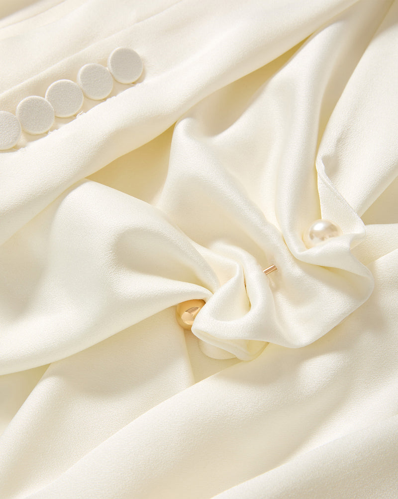 Veronica Beard White silk blouse with round buttons and pearls.