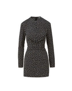 Veronica Beard Black polka dot long sleeve fitted mini dress.