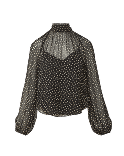 Veronica Beard Black polka dot sheer high-neck blouse.