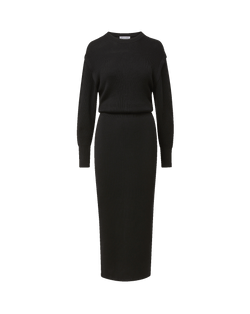 Veronica Beard Black ribbed knit midi sweater dress.