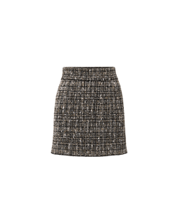 Veronica Beard Black tweed mini skirt with textured pattern.