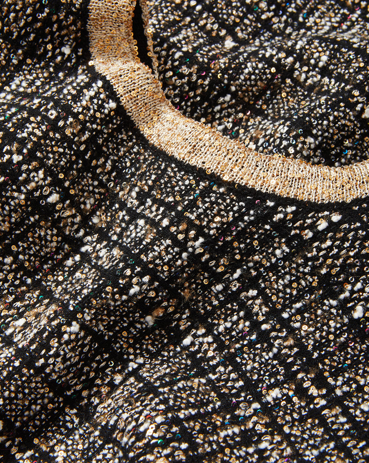 Veronica Beard Black and gold tweed knit top, metallic trim.
