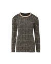 Veronica Beard Black tweed sweater with metallic neckline trim.