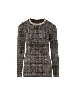 Veronica Beard Black tweed sweater with metallic neckline trim.