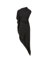 Veronica Beard Black asymmetric draped one-shoulder midi dress.