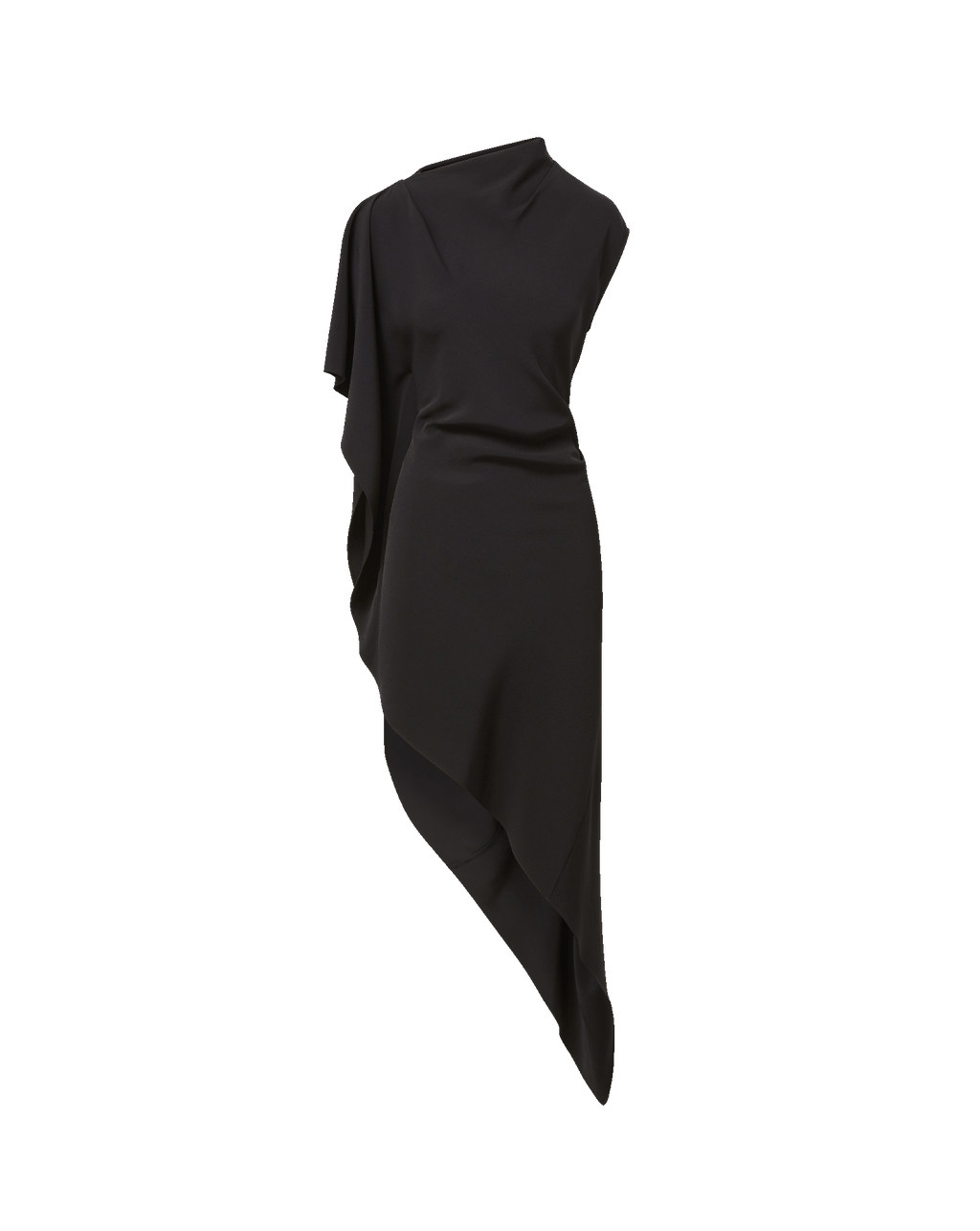Veronica Beard Black asymmetric draped one-shoulder midi dress.