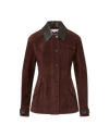 Veronica Beard Maroon suede jacket with black leather collar.