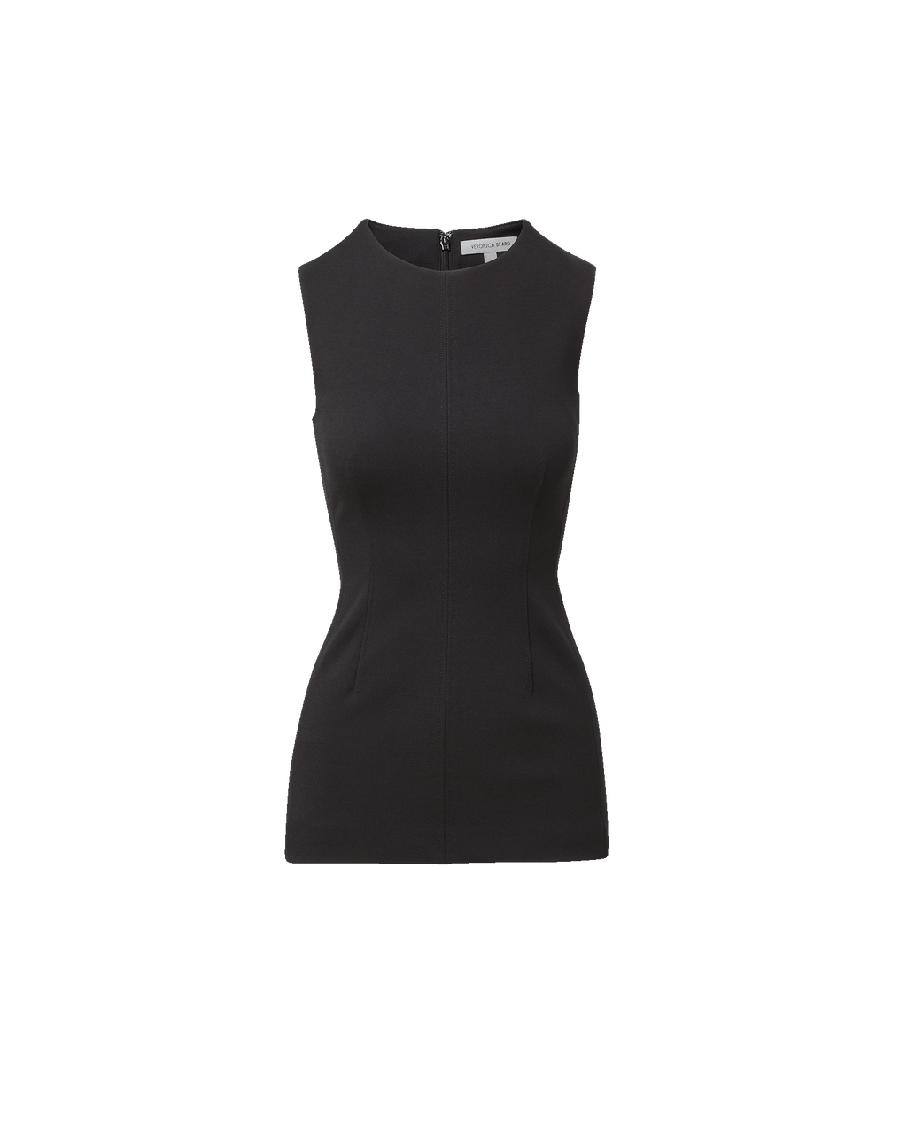 Veronica Beard Black sleeveless fitted tunic top with back zipper.