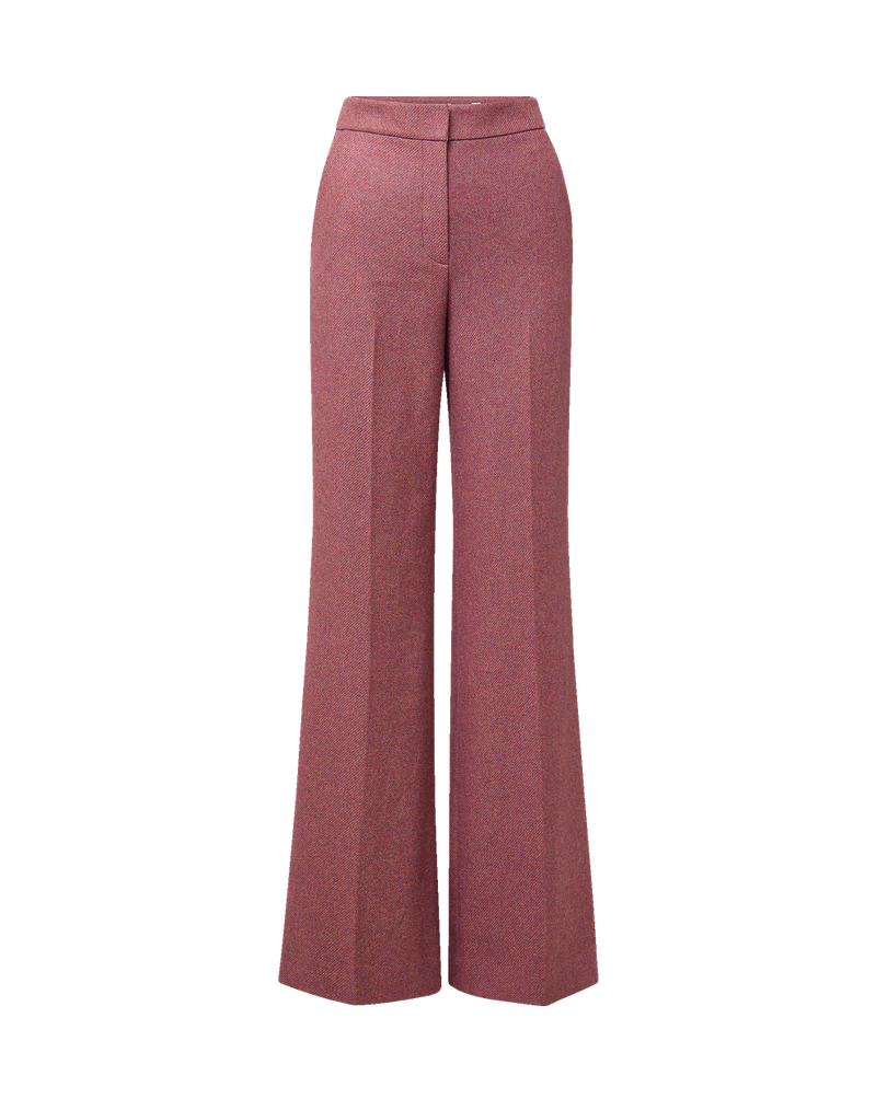 Veronica Beard Pink tweed wide-leg pants with pressed creases.