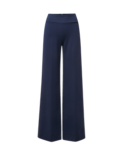 Veronica Beard Navy blue wide-leg trousers with elastic waistband.
