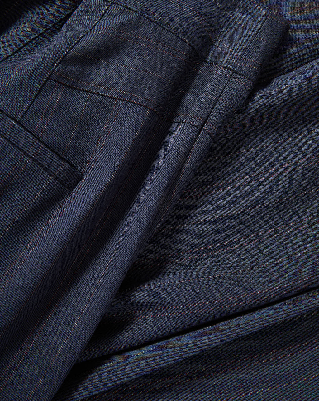 Veronica Beard Navy blue pinstripe tailored trousers fabric.