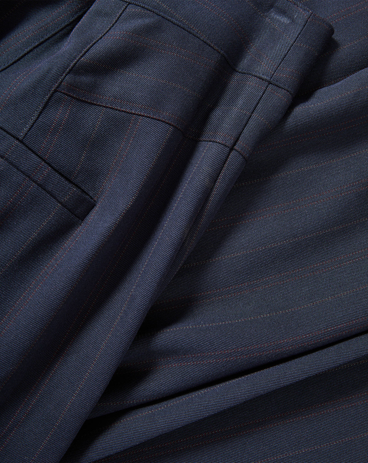 Veronica Beard Navy blue pinstripe tailored trousers fabric.