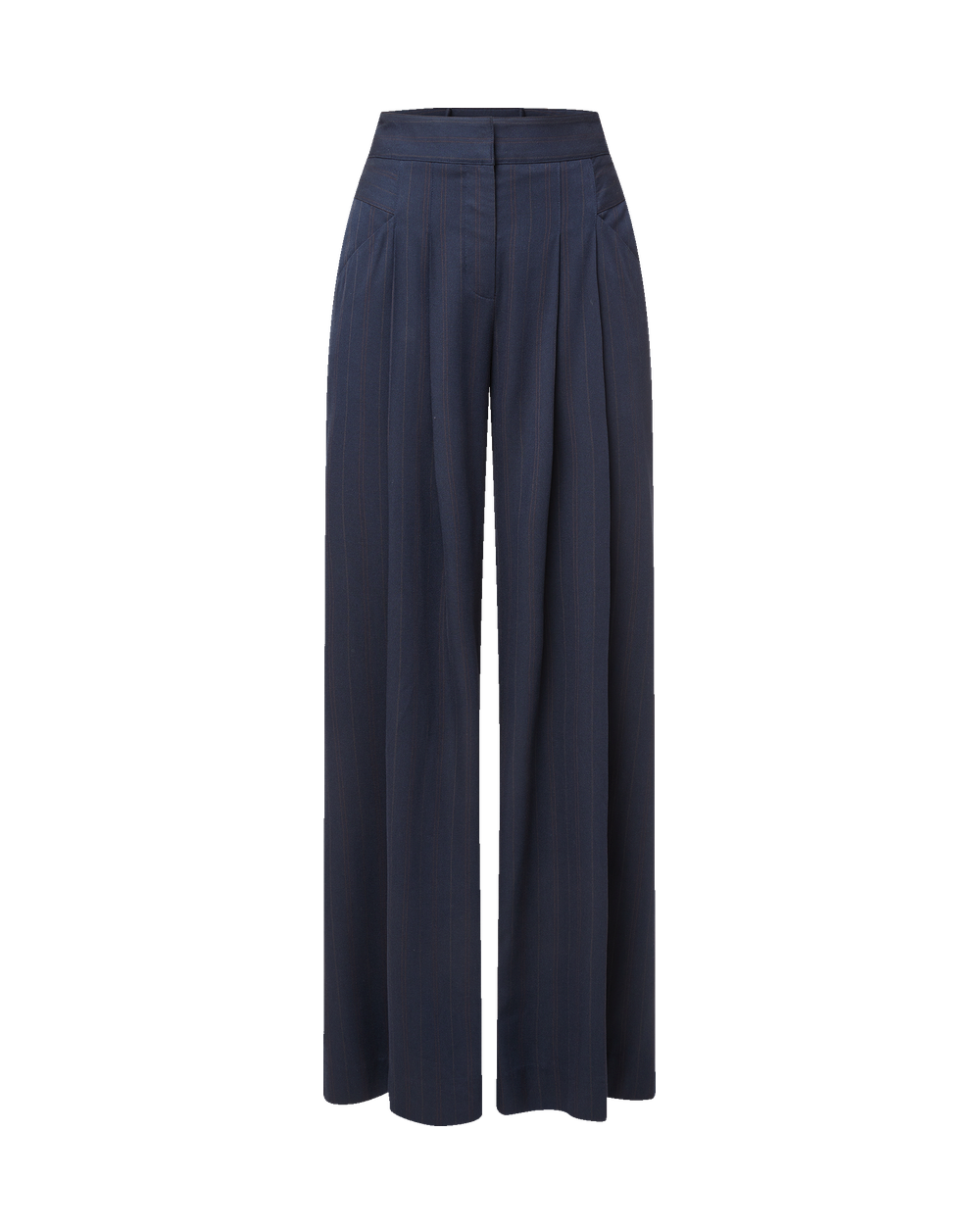 Veronica Beard Dark blue pleated wide-leg pinstripe trousers.