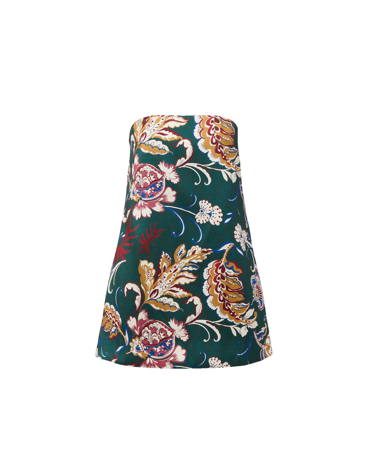 Veronica Beard Green floral print strapless A-line mini dress.