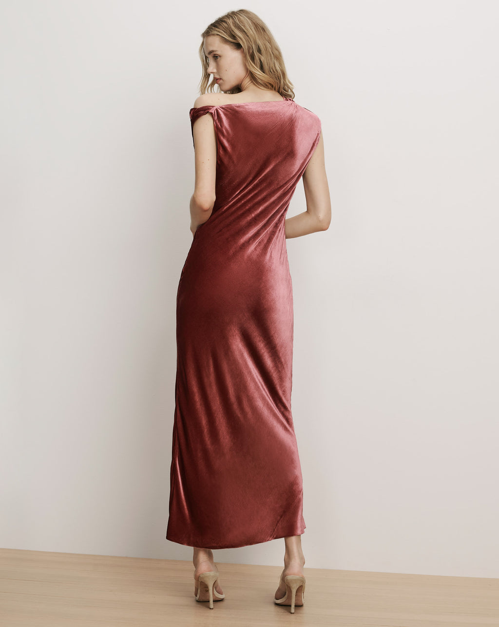 Veronica Beard Pink velvet sleeveless midi dress.