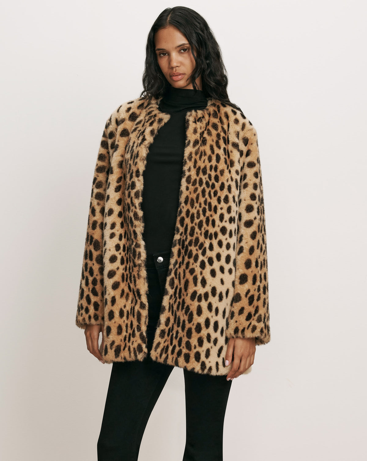 Veronica Beard Brown leopard print faux fur coat.