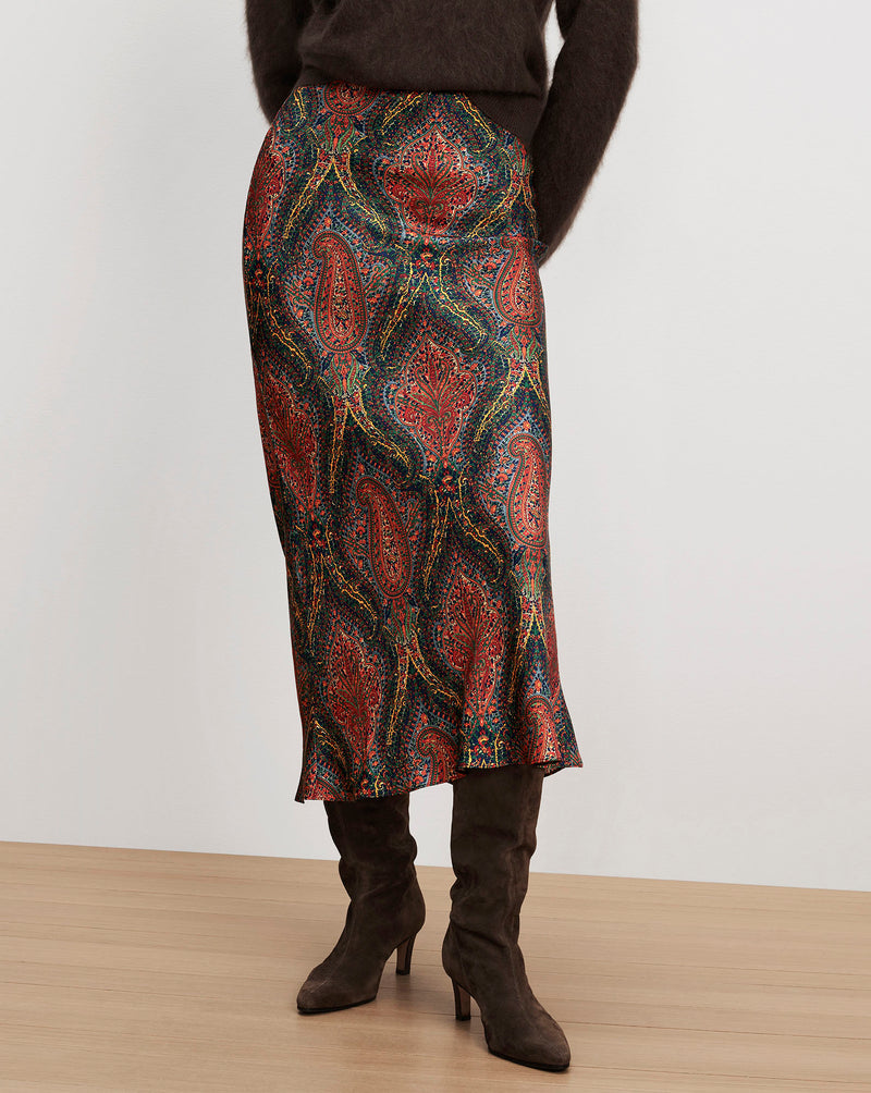 Veronica Beard Multicolor paisley silk midi skirt.