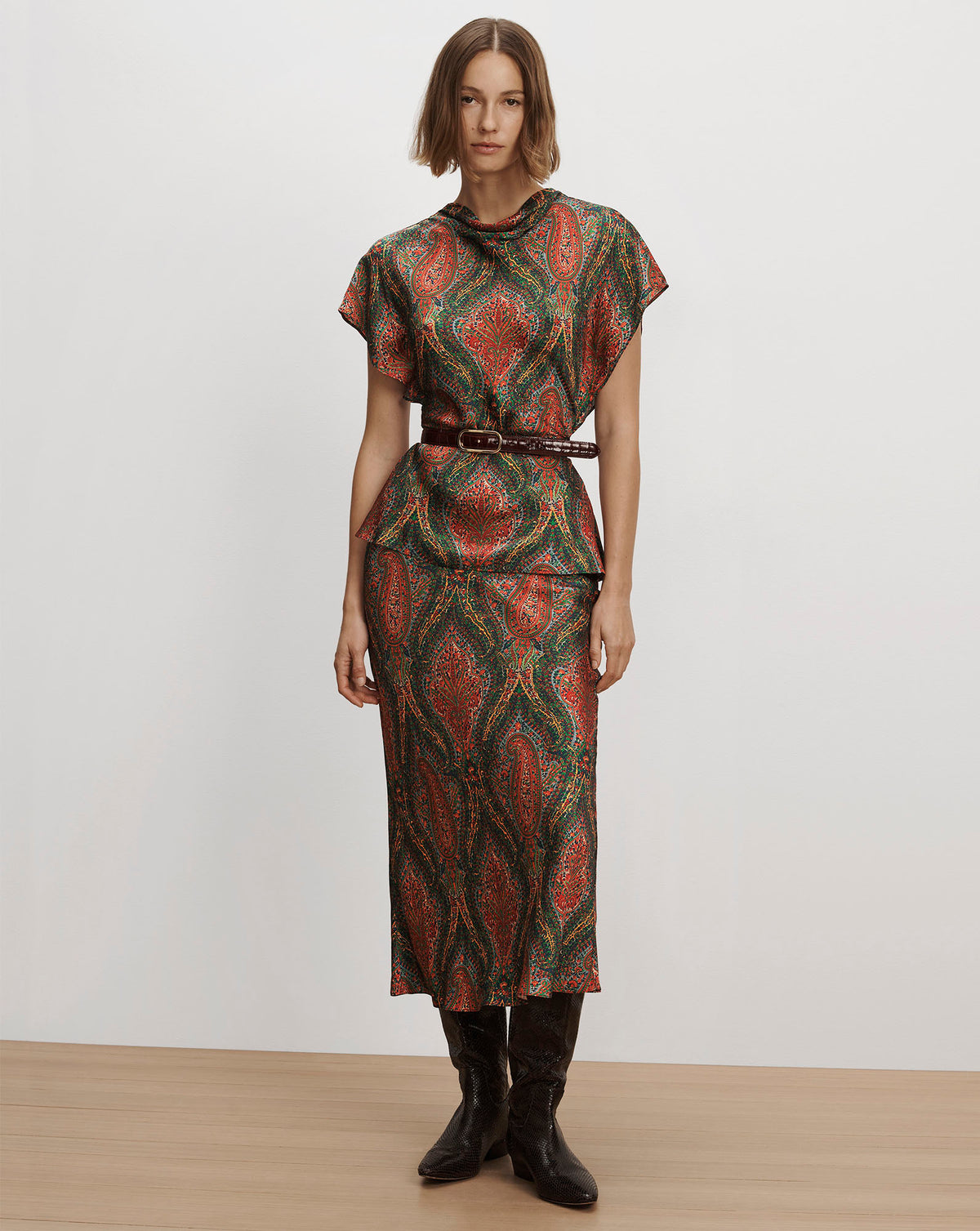 Veronica Beard Red and green paisley matching silk set.