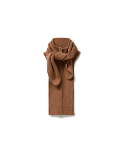 Veronica Beard Brown ribbed knit scarf with zip detail.