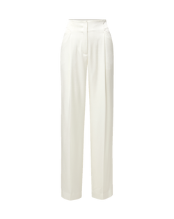 Veronica Beard White wide-leg pleated trousers with smooth finish.