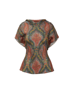 Veronica Beard Multicolored silk paisley patterned short sleeve blouse.