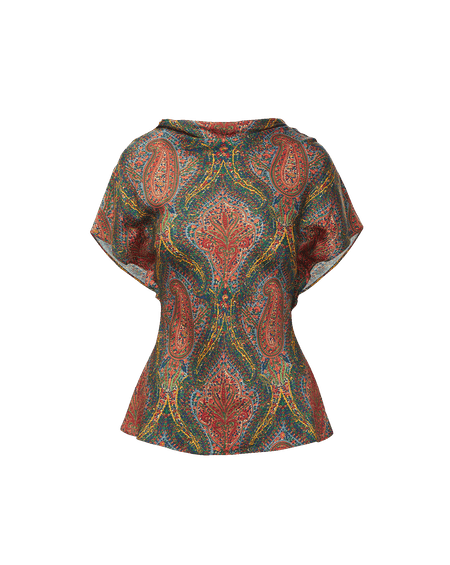 Veronica Beard Multicolor paisley silk draped cowl neck blouse.