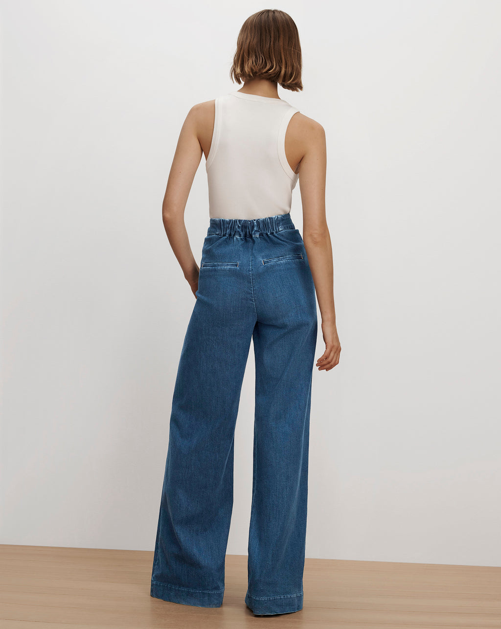 Veronica Beard Blue denim wide-leg pants with elastic waist.