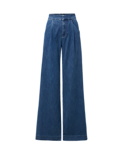Veronica Beard Blue denim wide-leg pleated pants.