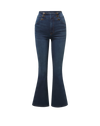 Veronica Beard Dark blue flare jeans with high waist buttons.