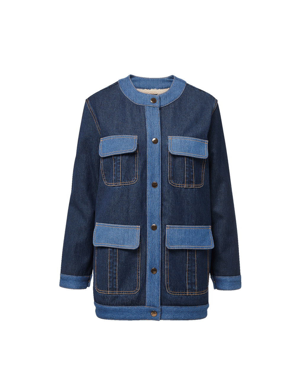 Veronica Beard Blue denim jacket with contrasting light blue pockets.