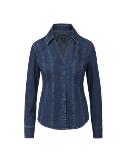 Veronica Beard Blue denim button-down shirt with contrast stitching.