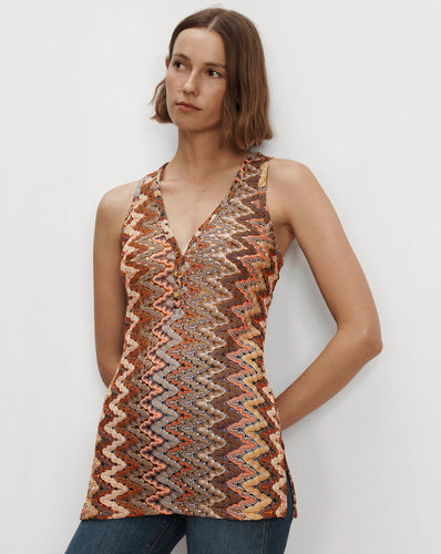 Veronica Beard Multicolor zigzag knit sleeveless top.
