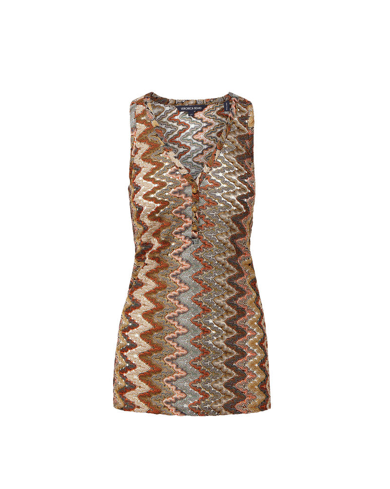 Veronica Beard Multicolor metallic chevron knit sleeveless top.