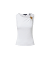 Veronica Beard White ribbed tank top with gold shoulder detail.