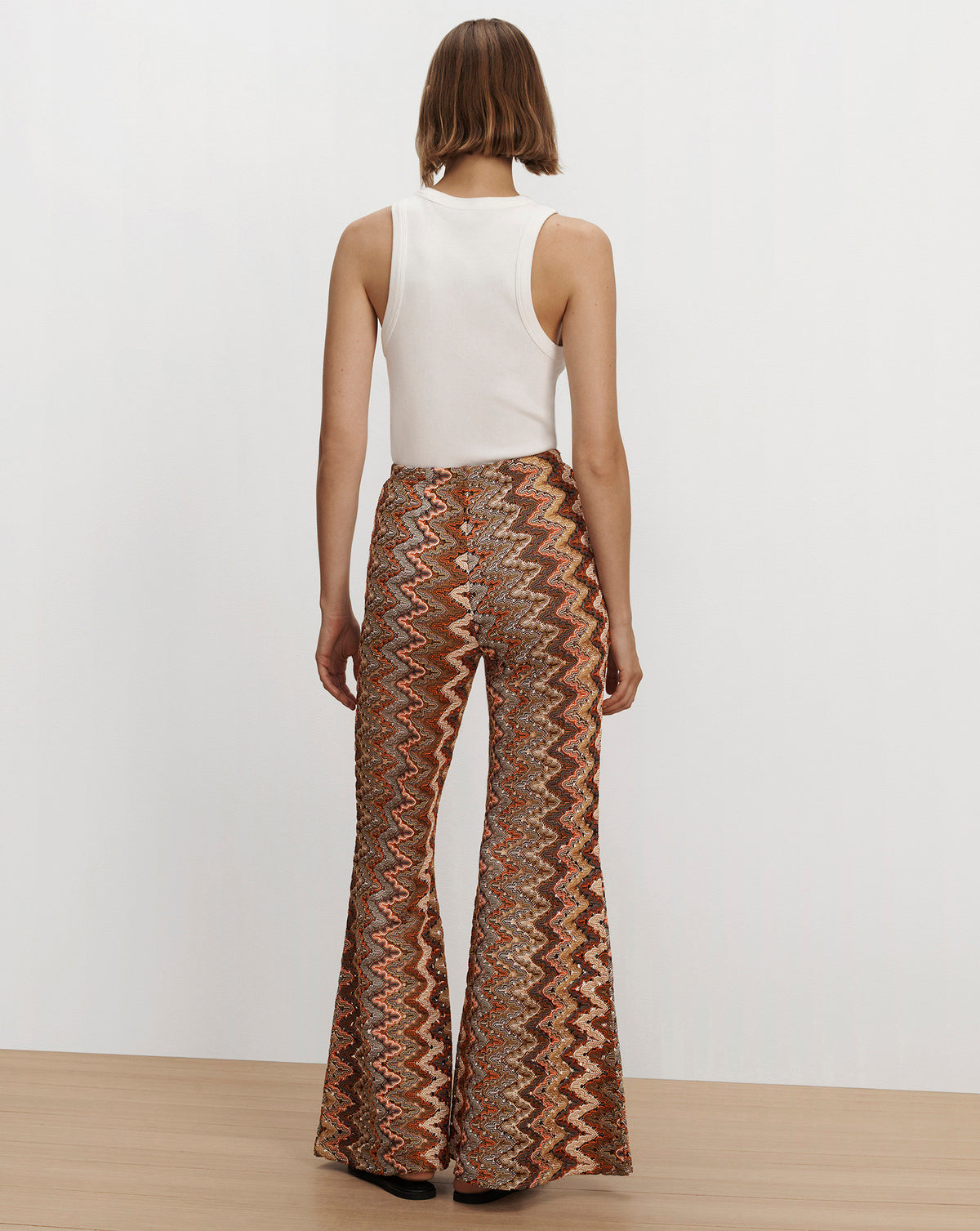 Veronica Beard Multi-colored patterned knit flare trousers.