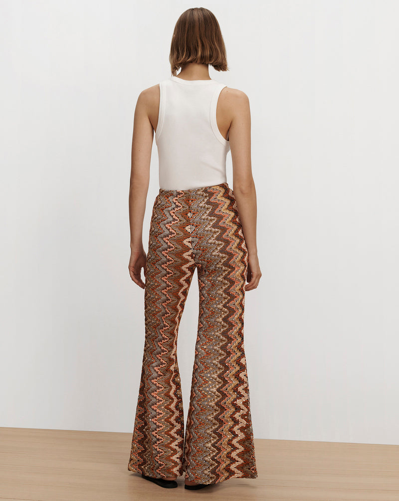 Veronica Beard Multi-colored patterned knit flare trousers.