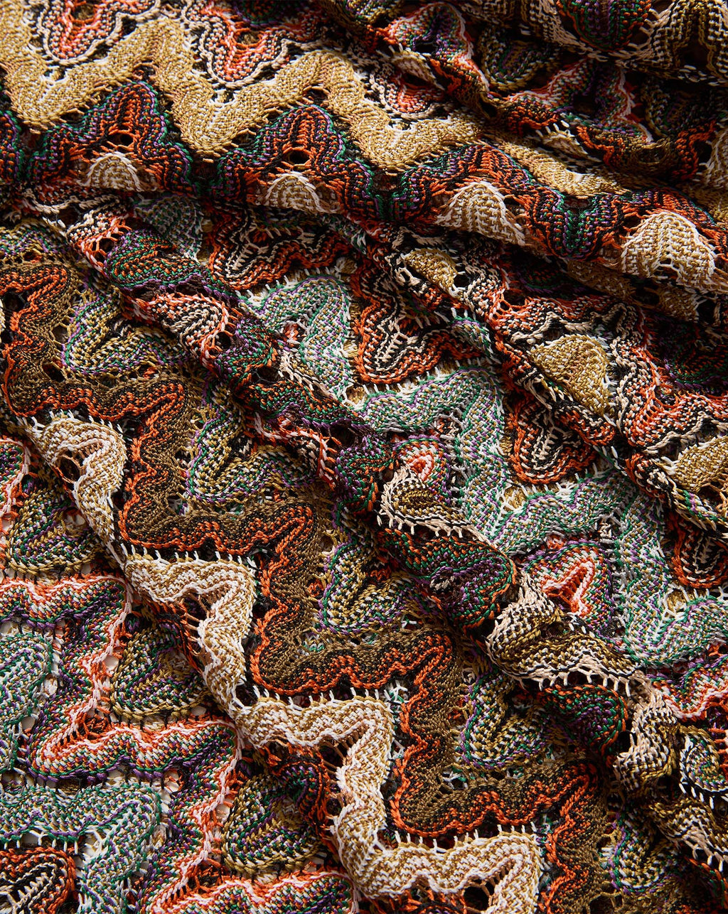Veronica Beard Multicolor crocheted chevron pattern knit fabric.