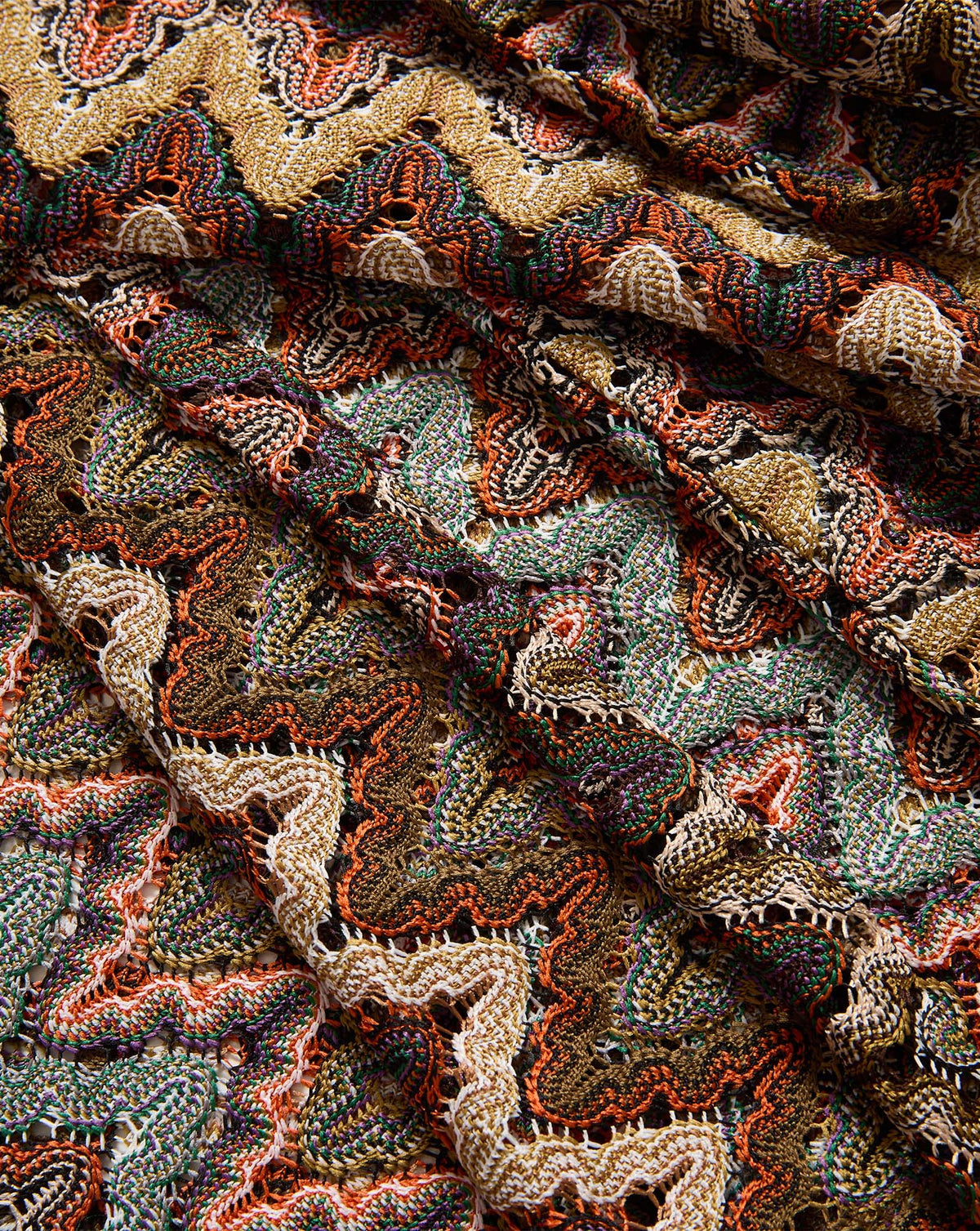Veronica Beard Multicolor crocheted chevron pattern knit fabric.