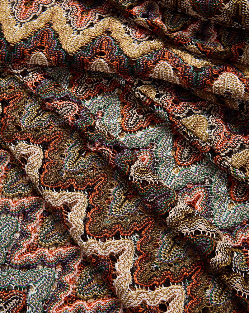 Veronica Beard Multicolor crocheted chevron pattern knit fabric.